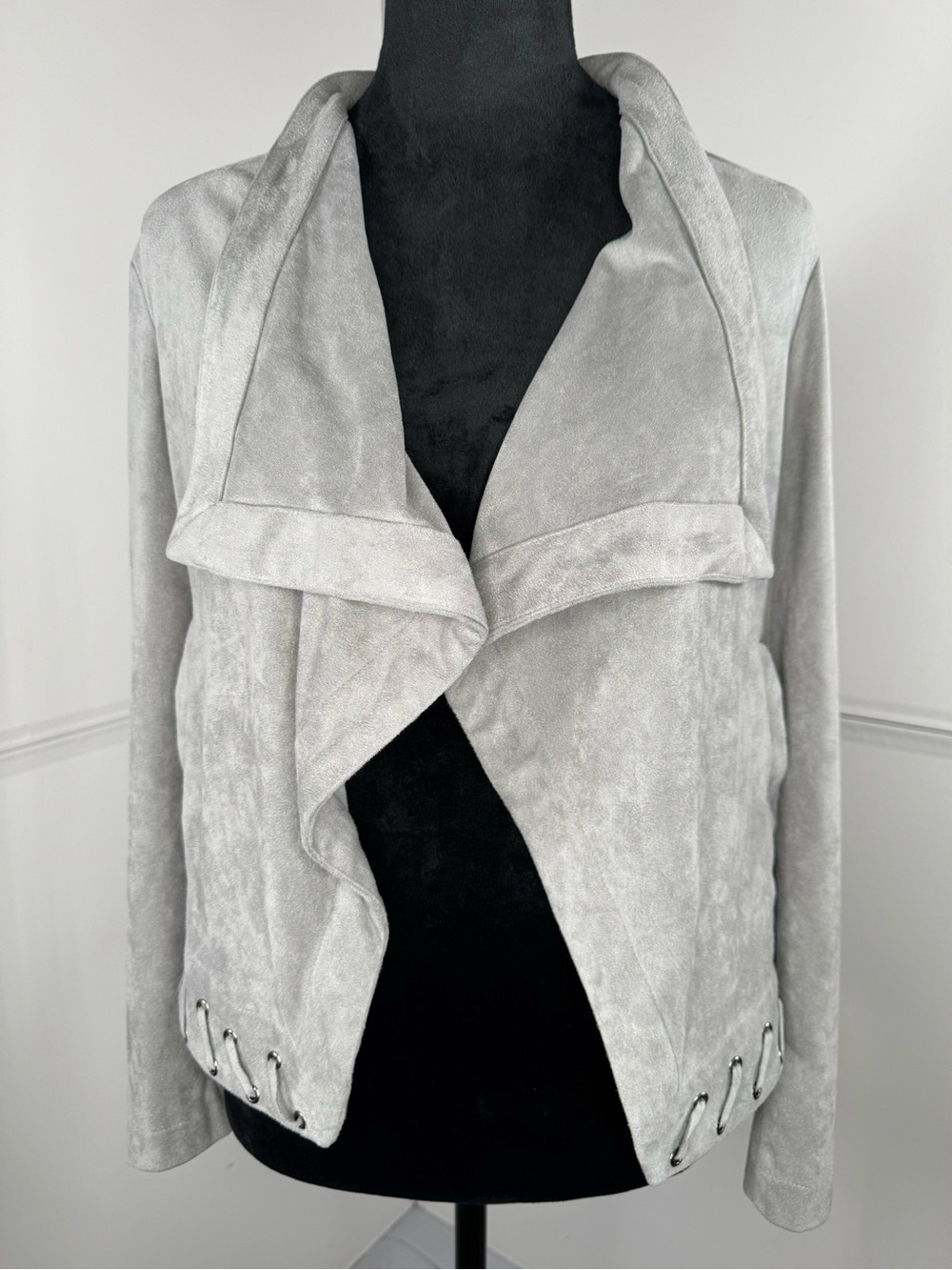 BB Dakota Light Gray Faux Suede Drape Front Moto Jacket XS